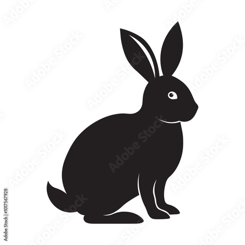 Black bunny silhouette vector illustration isolated on white background.