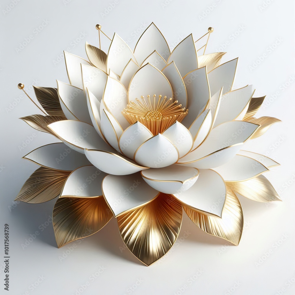 a 3d big gold white lotus flowers, realistic, minimalist, white background a 3d big gold white lotus flowers, realistic, minimalist, white background