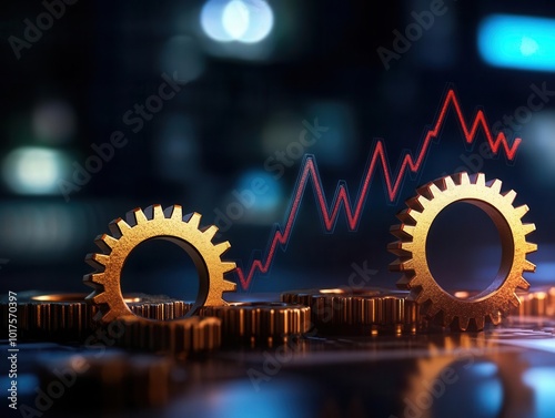 The economy's gears are slowing down with the symbol of falling interest rates. A metaphor for the economic slowdown