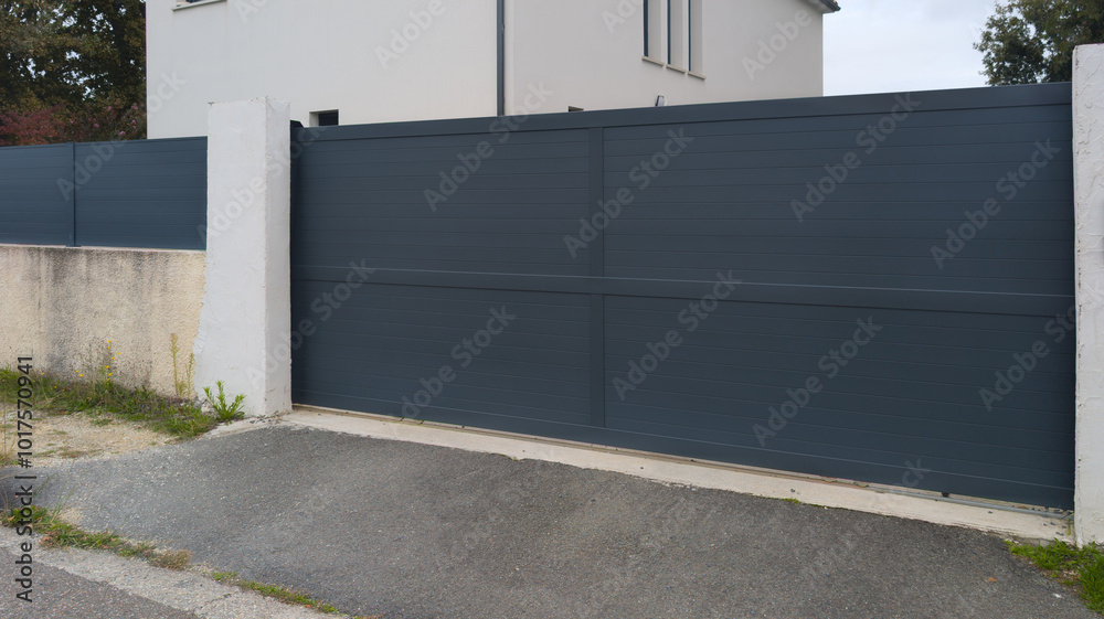 suburb home large sliding grey dark metal aluminum house gate slats garden access door suburb home large sliding grey dark metal aluminum house gate slats garden access door