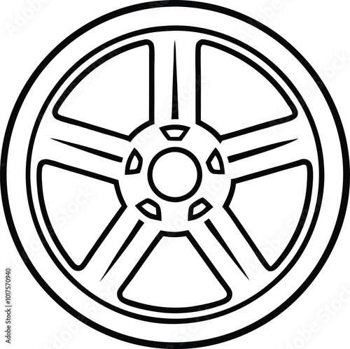 Black single line art Alloy wheel for car icon, isolated on white background.