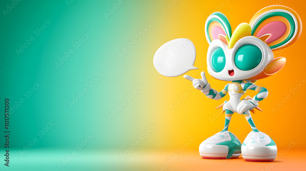 Fototapeta premium Bunter Spaßbot: Freundlicher Roboterhase im Cartoon-Stil