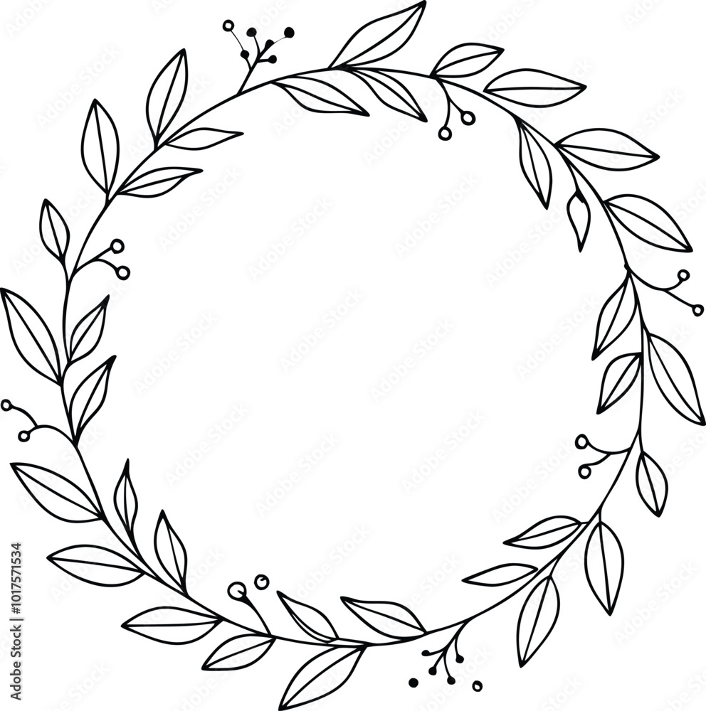Floral wreaths with leaf and dots, hand-drawn floral wreath, botanical wreath, whimsical wreath vector illustration Floral wreaths with leaf and dots, hand-drawn floral wreath, botanical wreath, whimsical wreath vector illustration