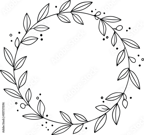 Floral wreaths with leaf and dots, hand-drawn floral wreath, botanical wreath, whimsical wreath vector illustration