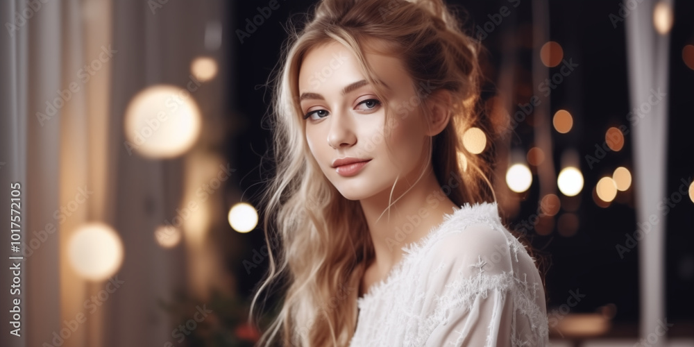 Beauty Young Woman with Long Blonde Hair in a Night Party Beauty Young Woman with Long Blonde Hair in a Night Party