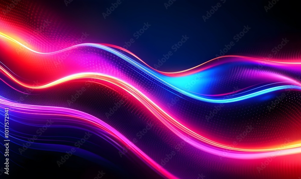 Naklejka premium Colorful motion elements with neon led illumination. Abstract futuristic background, generative ai