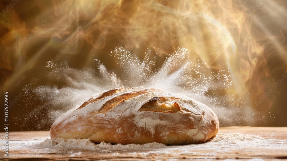 Freshly Baked Bread with Flour Dusting Effect Freshly Baked Bread with Flour Dusting Effect