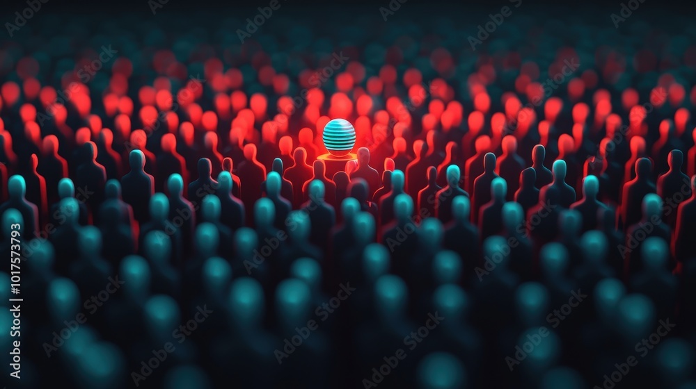 Fototapeta premium Glowing Sphere in Crowd of Silhouettes Diversity Inclusion Leadership Concept