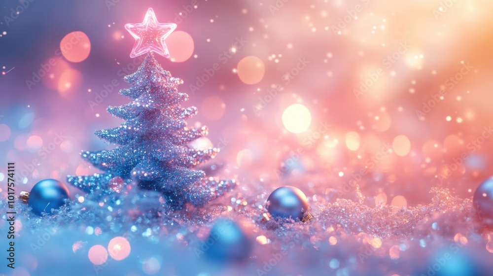 Minimal blue and pink Christmas tree, soft lavender backdrop, tiny glass balls and stars, gentle light, cute and festive layout. Minimal blue and pink Christmas tree, soft lavender backdrop, tiny glass balls and stars, gentle light, cute and festive layout.