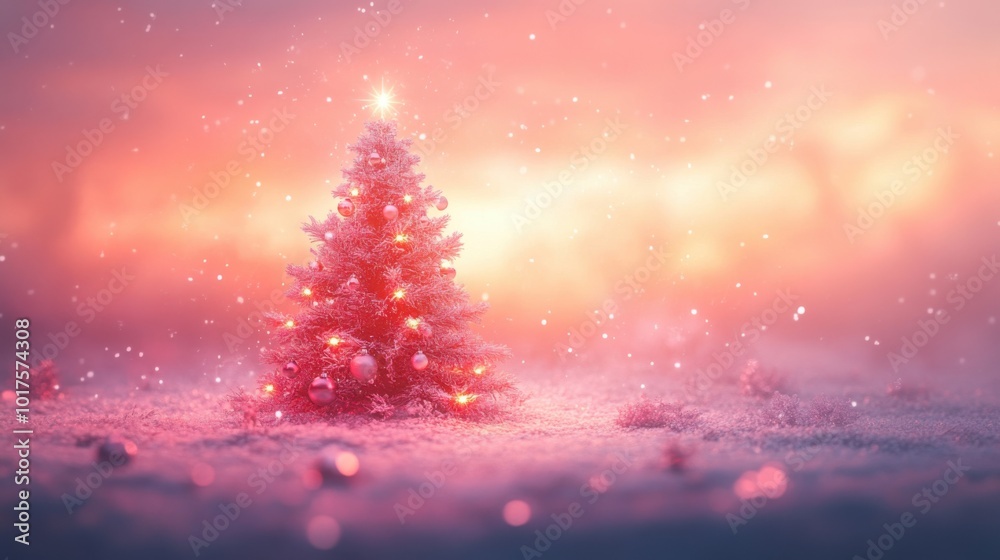 Minimal Christmas tree with pink lights, soft pastel backdrop, tiny glass balls and stars, soft glow, adorable and festive illustration. Minimal Christmas tree with pink lights, soft pastel backdrop, tiny glass balls and stars, soft glow, adorable and festive illustration.