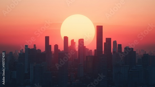 Urban Heatwave Sunset Silhouette Cityscape Skyline Red Sky