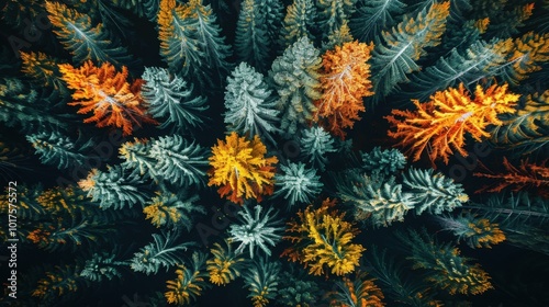 Aerial View of Colorful Autumn Forest Canopy