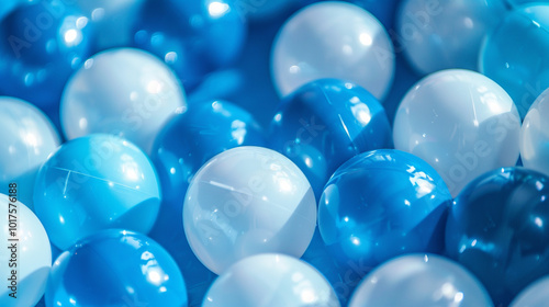 White and blue plastic balls selected for a ball pit