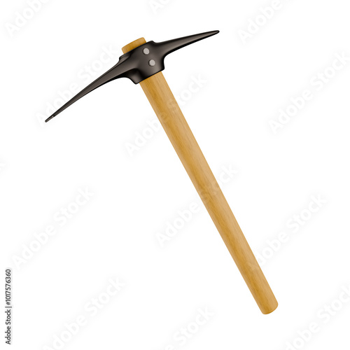 Fototapeta Naklejka Na Ścianę i Meble -  long wood black construction mining pickaxe mattock handle isolated on white background 3d element icon