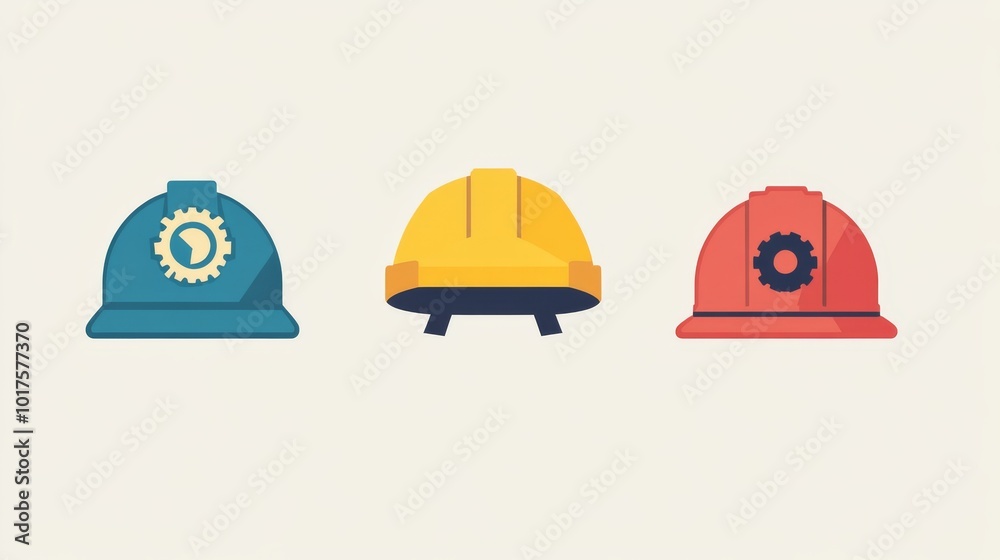 Fototapeta premium Helmet and gear icons symbolizing construction, labor, and engineering. 