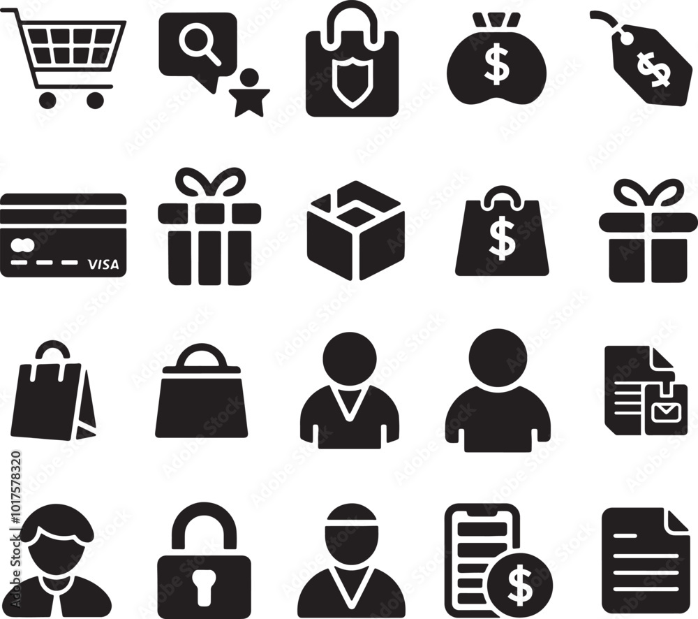 Set of Shopping and E-commerce Solid Icons. Set of Shopping and E-commerce Solid Icons.