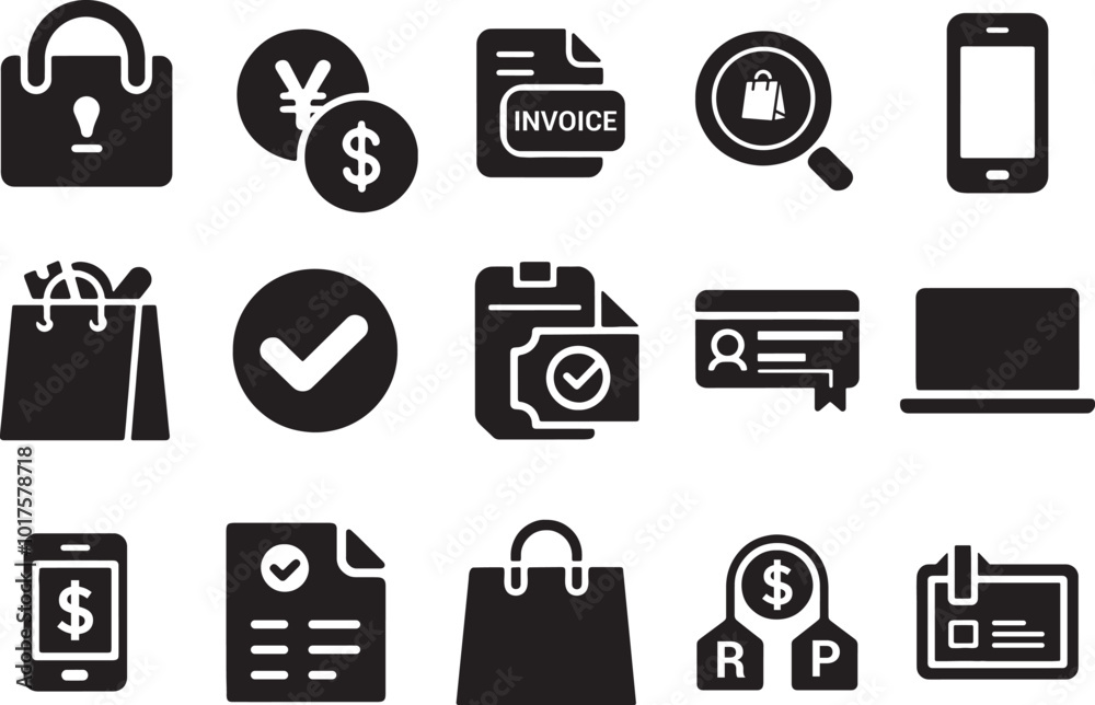 Set of Shopping and E-commerce Solid Icons. Set of Shopping and E-commerce Solid Icons.