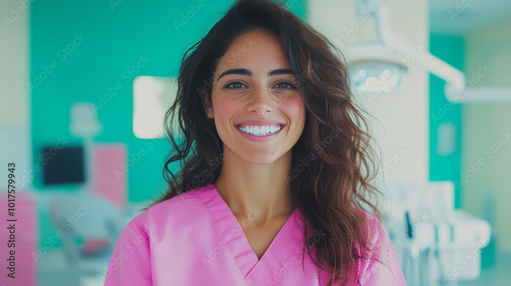 A female dentist with a bright smile standing in her office. A female dentist with a bright smile standing in her office.