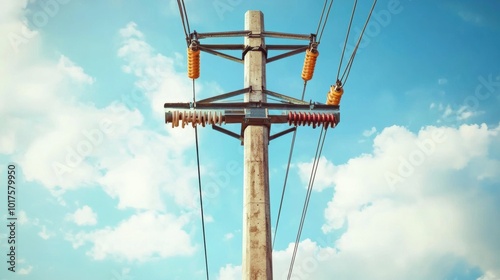 Utility Pole Against Blue Sky with Clouds photo