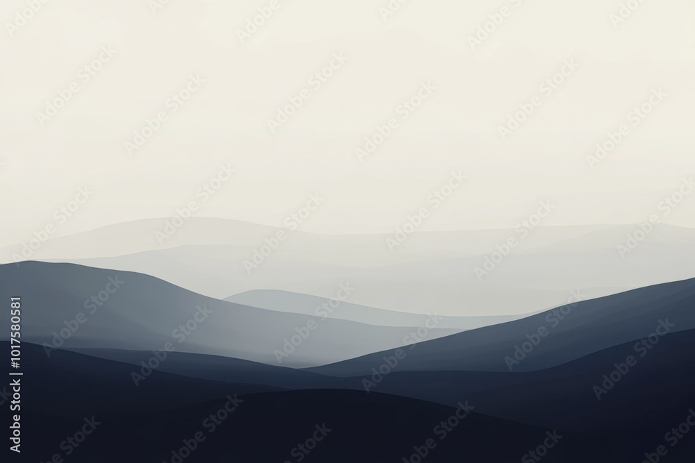 A serene minimalist landscape showcasing soft dark mountains under a tranquil sky A serene minimalist landscape showcasing soft dark mountains under a tranquil sky