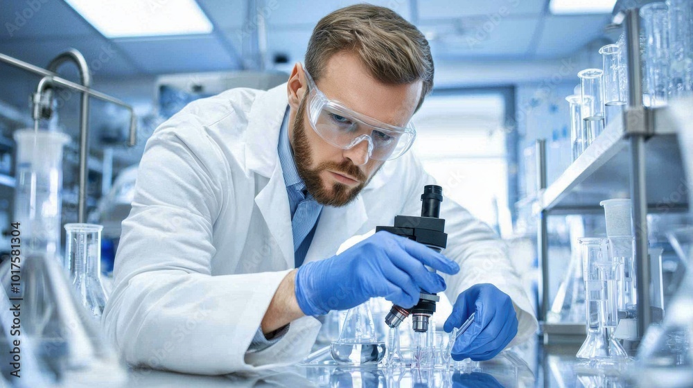 Researcher Examining Sample in Modern Laboratory Setting Researcher Examining Sample in Modern Laboratory Setting