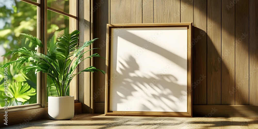 Mockup of an empty frame leaning against the window in a rustic wooden house, close up shot, natural light from the windows, greenery outside, generative ai
Mockup of an empty frame leaning against the window in a rustic wooden house, close up shot, natural light from the windows, greenery outside, generative ai