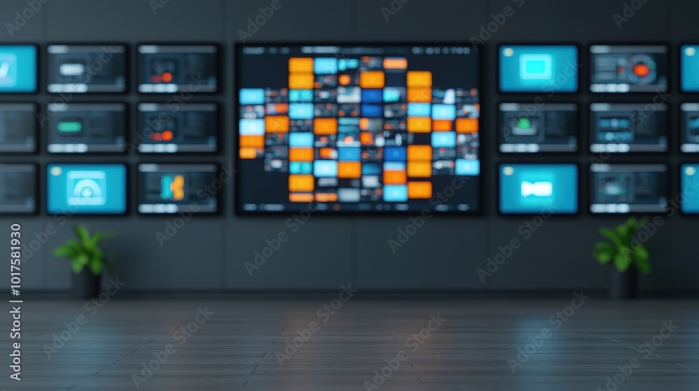 Futuristic Smart Home Control Center with Multi Screen Wall Futuristic Smart Home Control Center with Multi Screen Wall