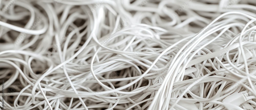 close-up of tangled white cable chaos background. close-up of tangled white cable chaos background.