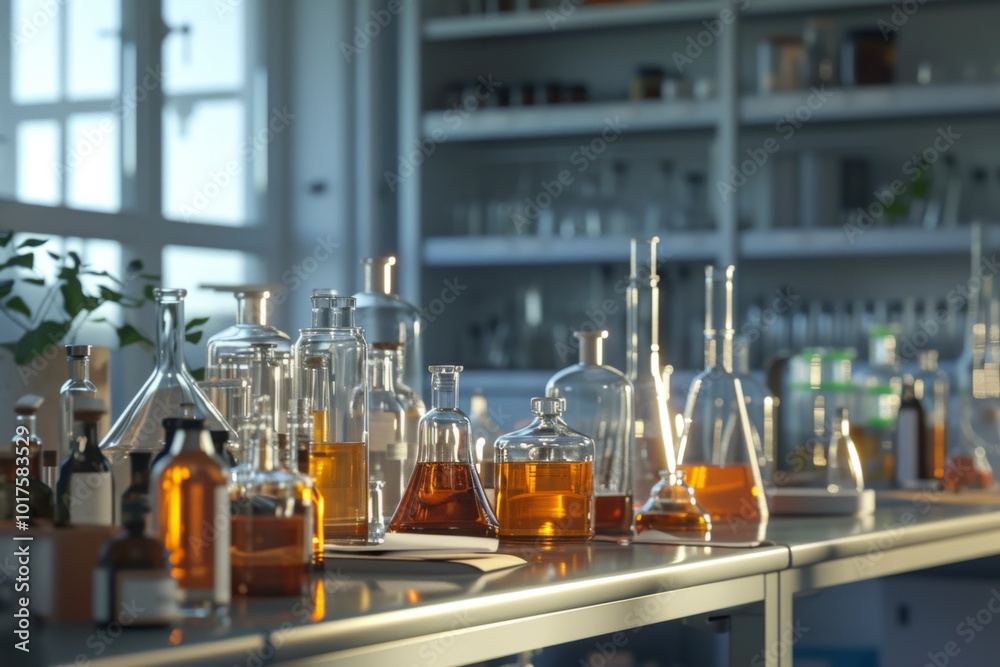 Close-up of Glassware in a Science Laboratory