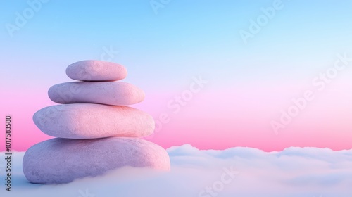 Zen Stones on Clouds  Calm Meditation and Balance Concept photo