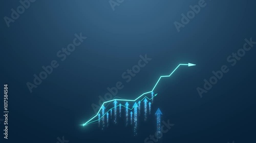 Blue Glowing Digital Arrow Ascending on Business Graph
