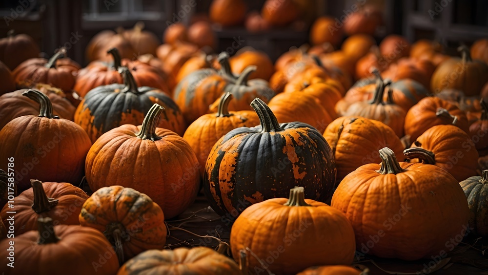 Festively Arranged Pumpkins in Varying Sizes at a Bustling Autumn Market During the Harvest Season Festively Arranged Pumpkins in Varying Sizes at a Bustling Autumn Market During the Harvest Season