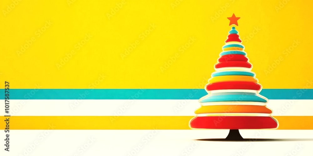 Colorful geometric christmas tree on vibrant yellow background Colorful geometric christmas tree on vibrant yellow background