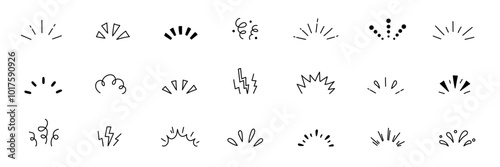 Line explosion surprise burst ray icon elements. Hand drawn explosion surprise line icon for title headline illustration. Doodle exclamation confetti vector illustration.