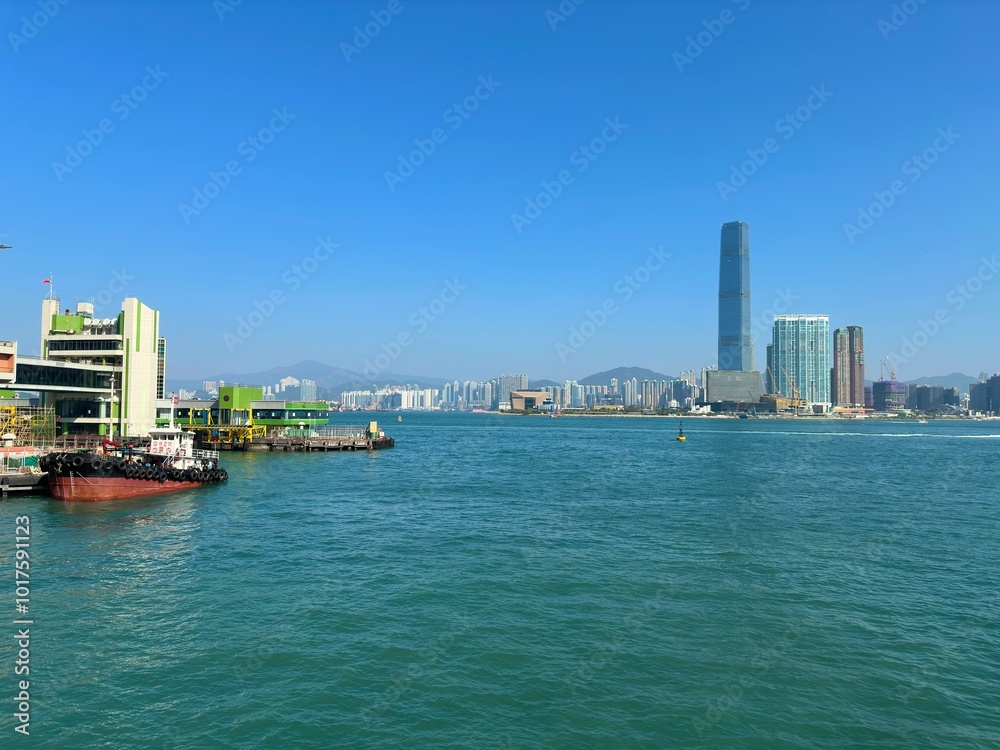 hk macau ferry terminal pier harbor of turbo jet cotai water jet sheung wan  kowloon in central victoria with cityscape of high rise sky scrapper Shun Tak Centre hong kong