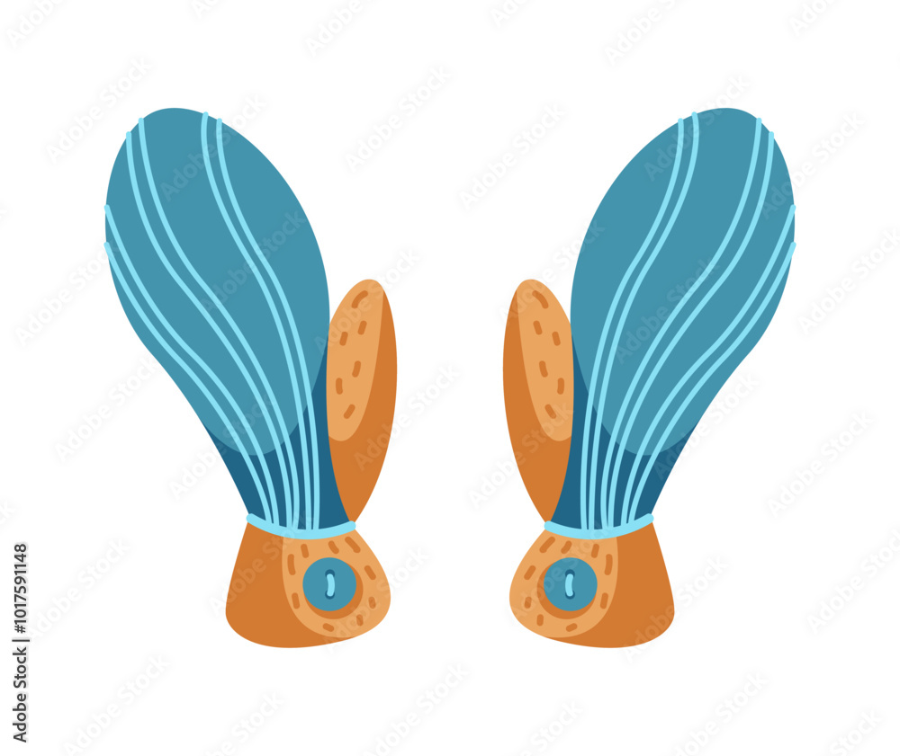 Pair of mittens with buttoned cuffs flat color vector object. Protecting hands from cold weather and low temperatures illustration on white Pair of mittens with buttoned cuffs flat color vector object. Protecting hands from cold weather and low temperatures illustration on white