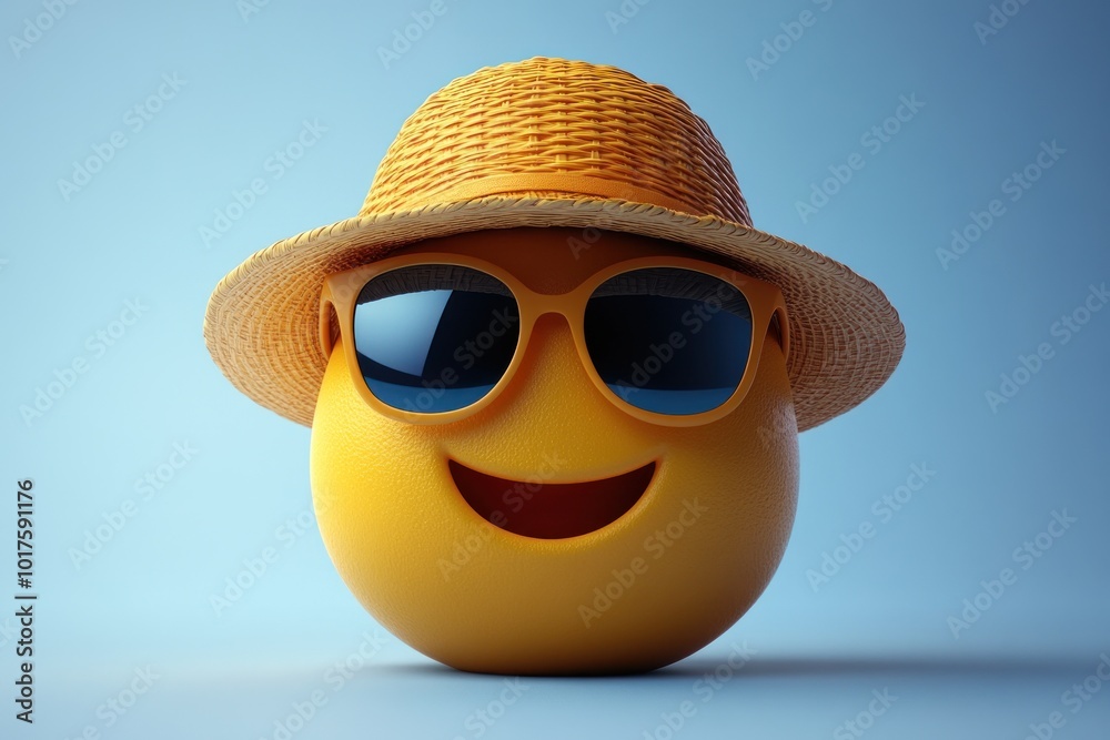 Smiling Emoji in Summer Hat Smiling Emoji in Summer Hat