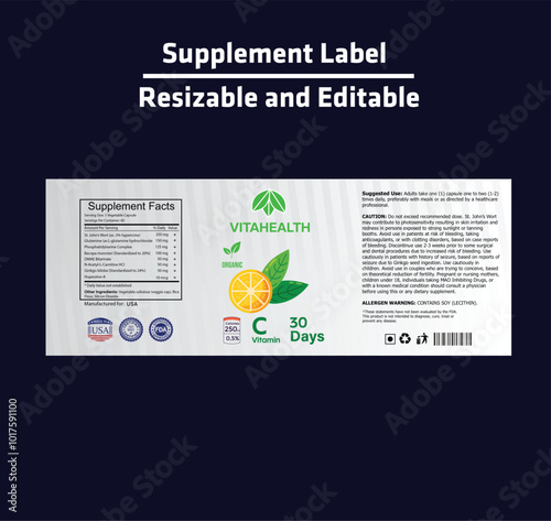 Supplement label design template, Vitamin label design, CBD label design