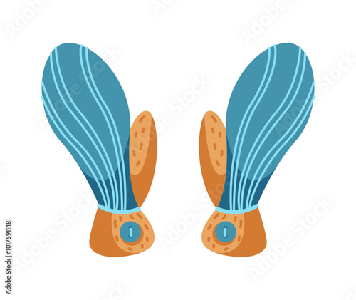 Pair of mittens with buttoned cuffs flat color vector object. Protecting hands from cold weather and low temperatures illustration on white