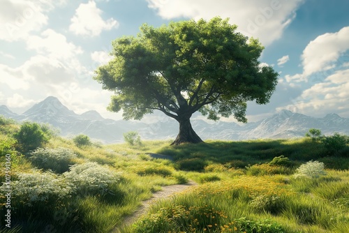 giant tree in the grasslands by generative ai