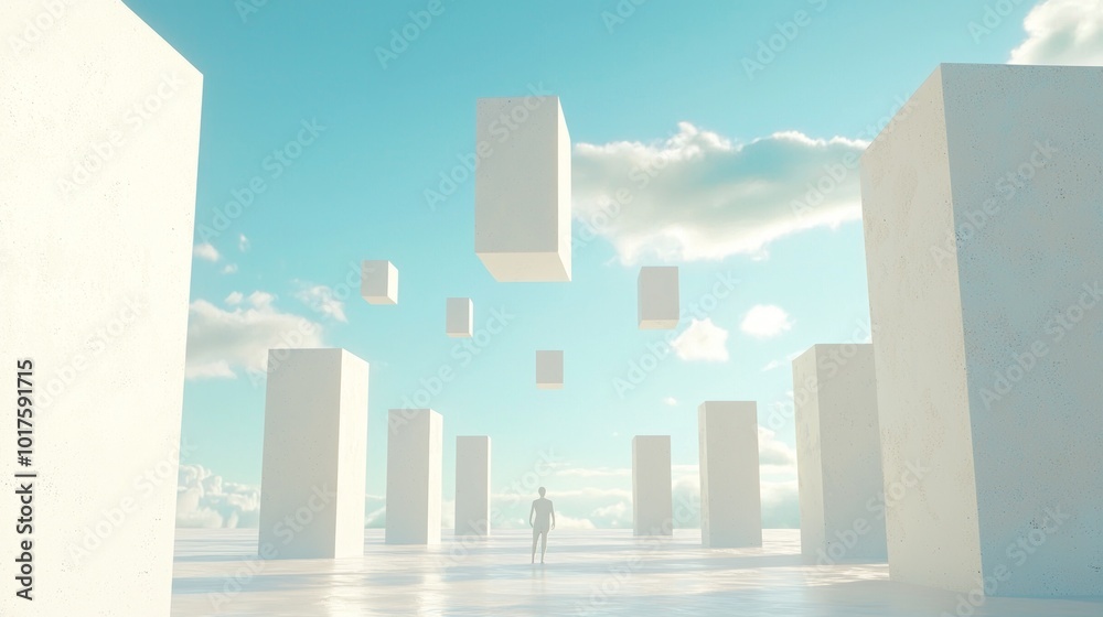 Virtual Reflections - Surreal Ray Tracing Character in Geometric Skyline | Cinematic 3D Digital Illustration