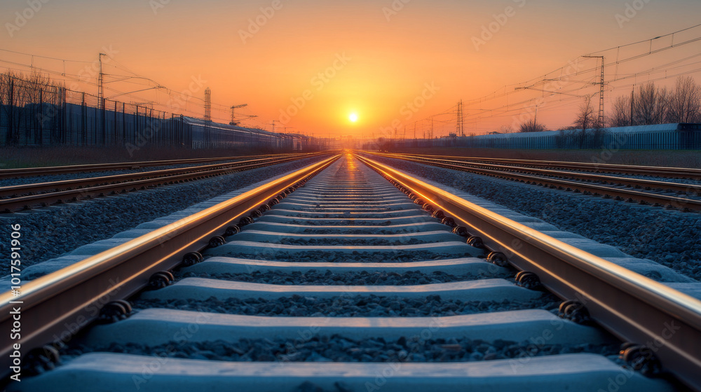 Train tracks leading into the setting sun. Train tracks leading into the setting sun.