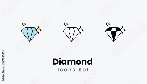 Diamond  Icons thin line and glyph vector icon stock illustration