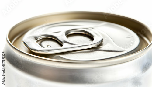 Close-up of a silver can top with a pull tab.