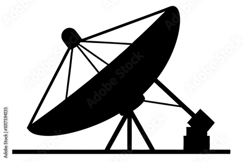 Large satellite dish antenna receiver and transmitter for television and radio transmission | vector silhouette illustration on white background