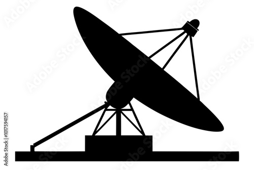 Large satellite dish antenna receiver and transmitter for television and radio transmission | vector silhouette illustration on white background