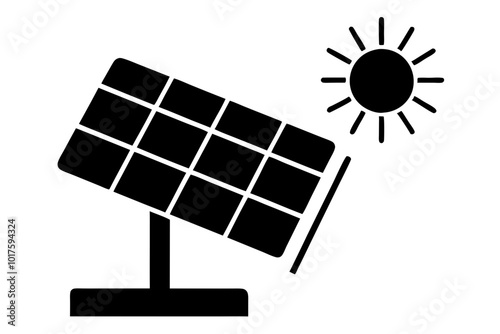 Power solar panel energy with sunlight | vector silhouette illustration on white background