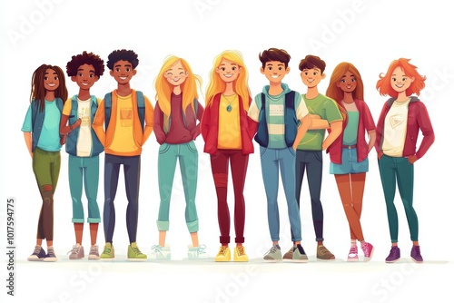 Group of multinational friends. International friendship, young diverse people, multicultural society and teenagers community, networking and communication cartoon , Generative AI