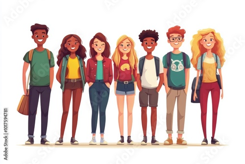 Group of multinational friends. International friendship, young diverse people, multicultural society and teenagers community, networking and communication cartoon , Generative AI