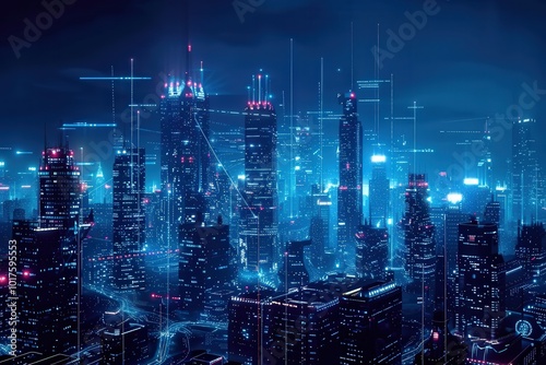 Wallpaper Mural A cityscape with a lot of lights and reflections, generative ai image Torontodigital.ca